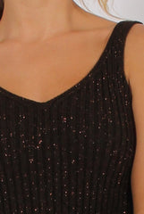 Dark Brown Sparkle Knitted Crop Top - Nigella-Crop Tops