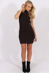 Dark Brown Sparkle Knitted Turtleneck Dress - Mila-Dresses