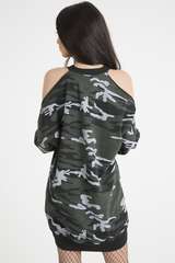 Dark Camo Cold Shoulder Jumper Dress - Acacia-Jumper
