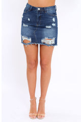 Dark Denim Extreme Distressed Skirt - Harlow-Skirts