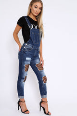 Dark Denim Fishnet Dungarees - Aily-Jeans