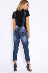 Dark Denim Fishnet Dungarees - Aily-Jeans