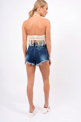 Dark Denim High Waisted Distressed Shorts - Latifa-Shorts