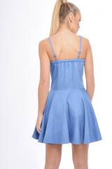 Dark Denim Lace Up Strappy Skater Dress - Xanthe-Dresses