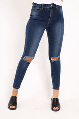 Dark Denim Ripped Knee Skinny Jeans - Eri-Jeans