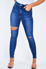 Dark Denim Slash Distressed Skinny Jeans - Jocie-Jeans