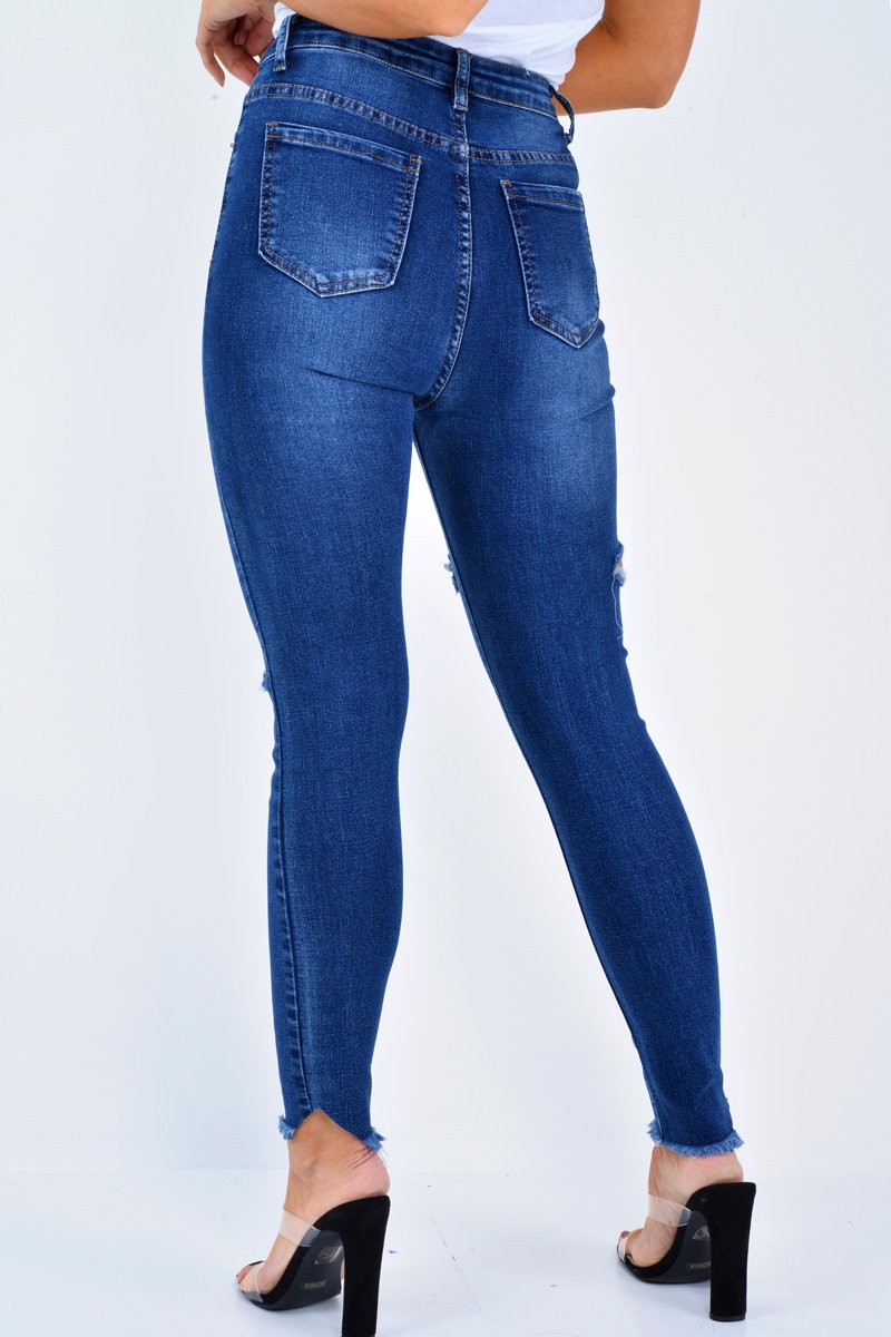 Dark Denim Slash Distressed Skinny Jeans - Jocie-Jeans