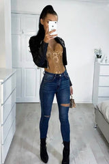 Dark Denim Slash Distressed Skinny Jeans - Jocie-Jeans