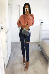 Dark Denim Slash Distressed Skinny Jeans - Jocie-Jeans