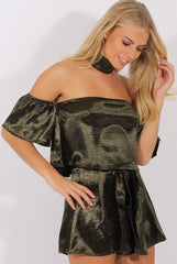 Dark Green Silk Choker Bardot Co-ord - Cari-Co-ords