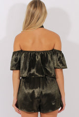 Dark Green Silk Choker Bardot Co-ord - Cari-Co-ords