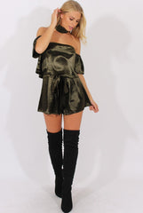 Dark Green Silk Choker Bardot Co-ord - Cari-Co-ords