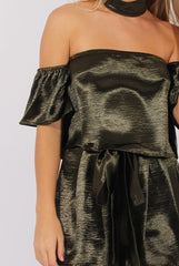 Dark Green Silk Choker Bardot Co-ord - Cari-Co-ords