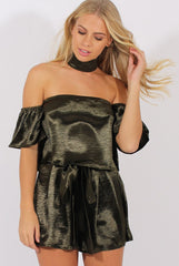 Dark Green Silk Choker Bardot Co-ord - Cari-Co-ords