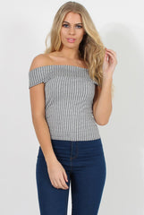 Dark Grey Cold Shoulder Ribbed Top - Elsa-Tops