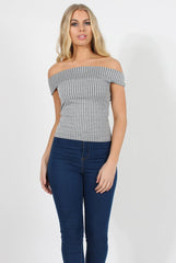 Dark Grey Cold Shoulder Ribbed Top - Elsa-Tops