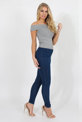 Dark Grey Cold Shoulder Ribbed Top - Elsa-Tops