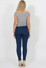 Dark Grey Cold Shoulder Ribbed Top - Elsa-Tops