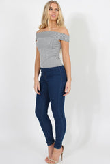 Dark Grey Cold Shoulder Ribbed Top - Elsa-Tops