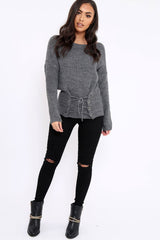 Dark Grey Corset Waist Knitted Jumper - Elizabeth-Jumper