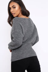 Dark Grey Corset Waist Knitted Jumper - Elizabeth-Jumper