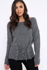 Dark Grey Corset Waist Knitted Jumper - Elizabeth-Jumper
