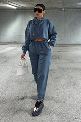Dark Grey Cropped Oversized Hoodie and Joggers Co-ord - Karenza-Loungewear