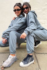 Dark Grey Cropped Oversized Hoodie and Joggers Co-ord - Karenza-Loungewear