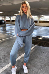 Dark Grey Cropped Oversized Hoodie and Joggers Co-ord - Karenza-Loungewear
