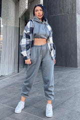 Dark Grey Cropped Oversized Hoodie and Joggers Co-ord - Karenza-Loungewear