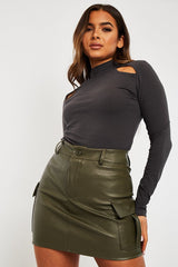 Dark Grey Cut Out Long Sleeve Top - Camellia-Tops