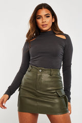 Dark Grey Cut Out Long Sleeve Top - Camellia-Tops