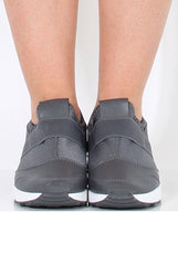 Dark Grey Elasticated Strap Detail Trainers - Ebony-Trainers
