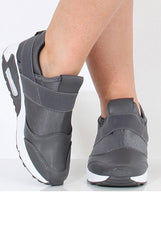 Dark Grey Elasticated Strap Detail Trainers - Ebony-Trainers