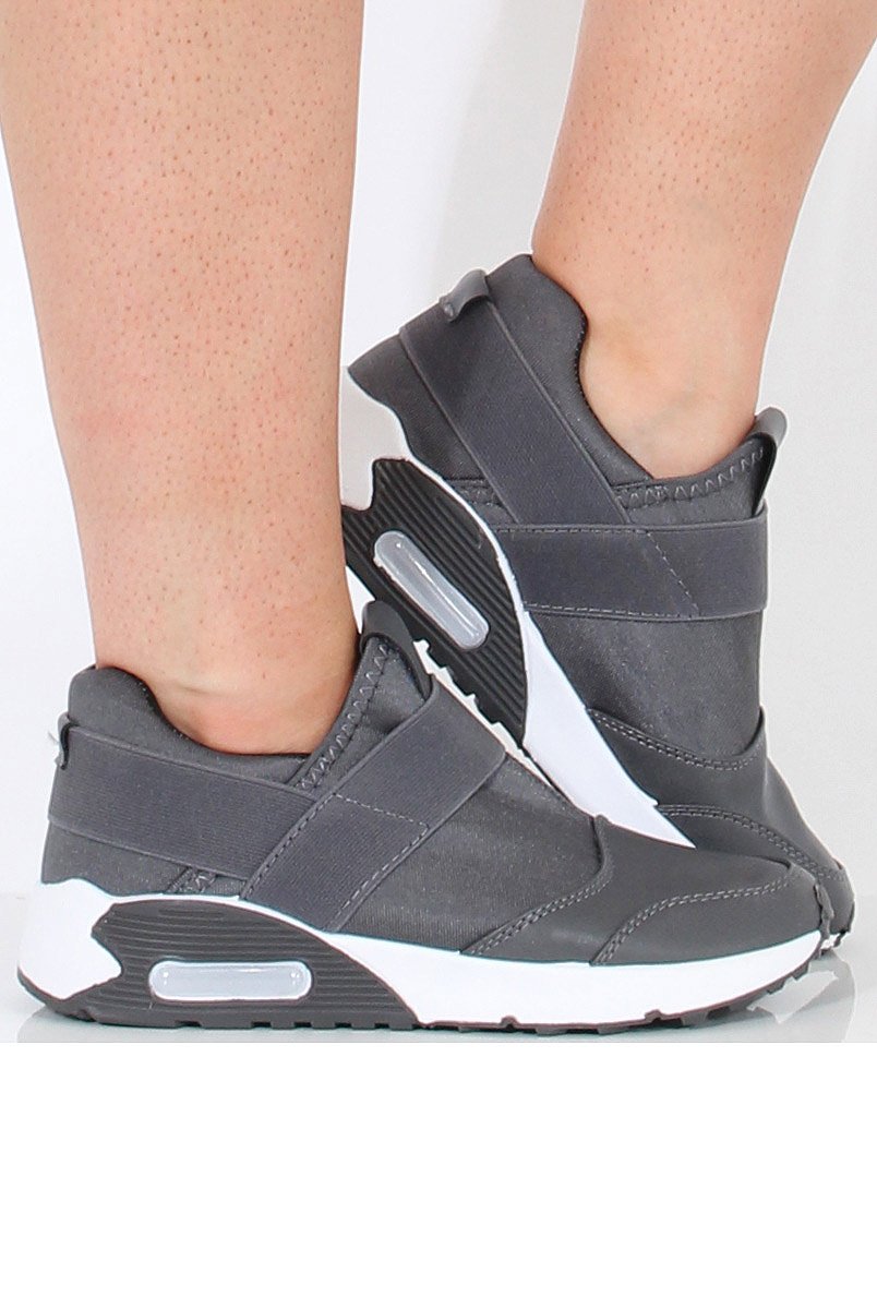 Dark Grey Elasticated Strap Detail Trainers - Ebony-Trainers