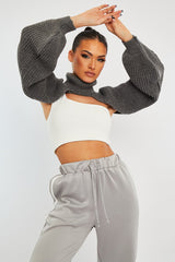 Dark Grey Extreme Cut Out High Neck Jumper - Nihara-Jumper