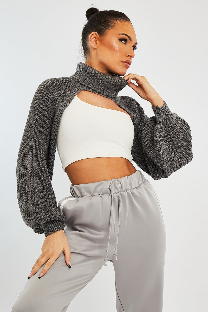 Dark Grey Extreme Cut Out High Neck Jumper - Nihara-Jumper