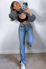 Dark Grey Extreme Cut Out High Neck Jumper - Nihara-Jumper