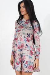 Dark Grey Floral Print Skater Dress-Shyla-Dresses