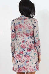 Dark Grey Floral Print Skater Dress-Shyla-Dresses