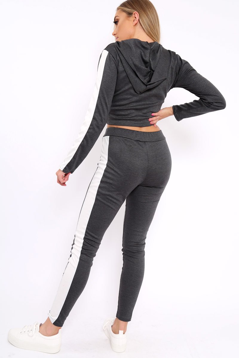 Dark Grey Hoodie and Joggers Side Stripe Loungewear Set - Dora-Co-ords