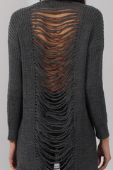 Dark Grey Knitted Distressed Back Jumper Dress - Cara-Jumper