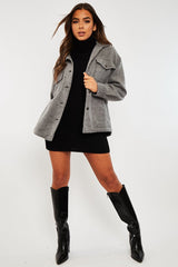 Dark Grey Pocket Oversized Brushed Shacket - Caley-Shacket
