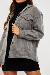 Dark Grey Pocket Oversized Brushed Shacket - Caley-Shacket