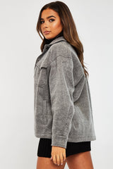 Dark Grey Pocket Oversized Brushed Shacket - Caley-Shacket