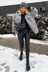 Dark Grey Pocket Oversized Brushed Shacket - Caley-Shacket