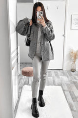 Dark Grey Pocket Oversized Brushed Shacket - Caley-Shacket