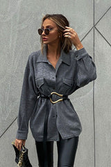Dark Grey Pocket Oversized Brushed Shacket - Caley-Shacket