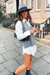 Dark Grey Shirt Insert Knit Vest Top - Caris-Tops