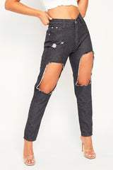 Dark Grey Thigh Rip Mom Jeans - Ellisen-Jeans